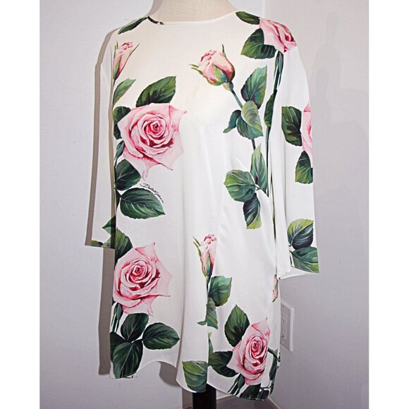 DOLCE & GABBANA Rose Print Stretch-Silk-Blend-Charmeuse Top US XXL = IT 54 $1545 - Picture 10 of 16